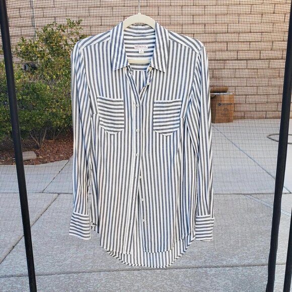 Merona Button Down Shirt in White/Grey Stripes size S - Picture 1 of 4